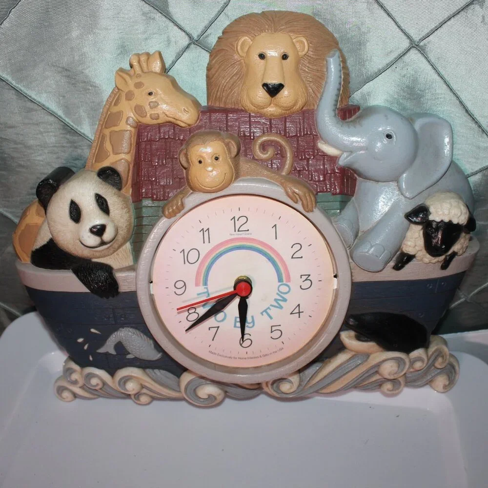 Vintage Noah's Ark Wall Clock Nursery Baby‎ Room Two By Two (Missing Glass) *BB